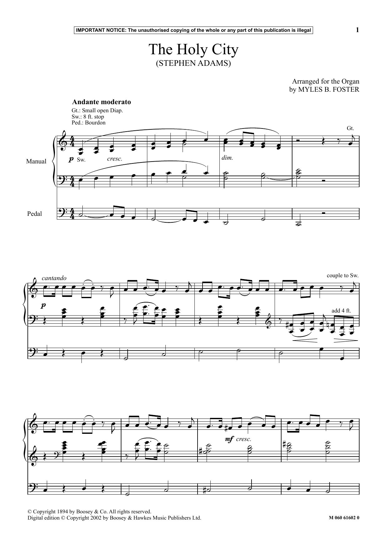 Myles B. Foster The Holy City sheet music notes and chords. Download Printable PDF.