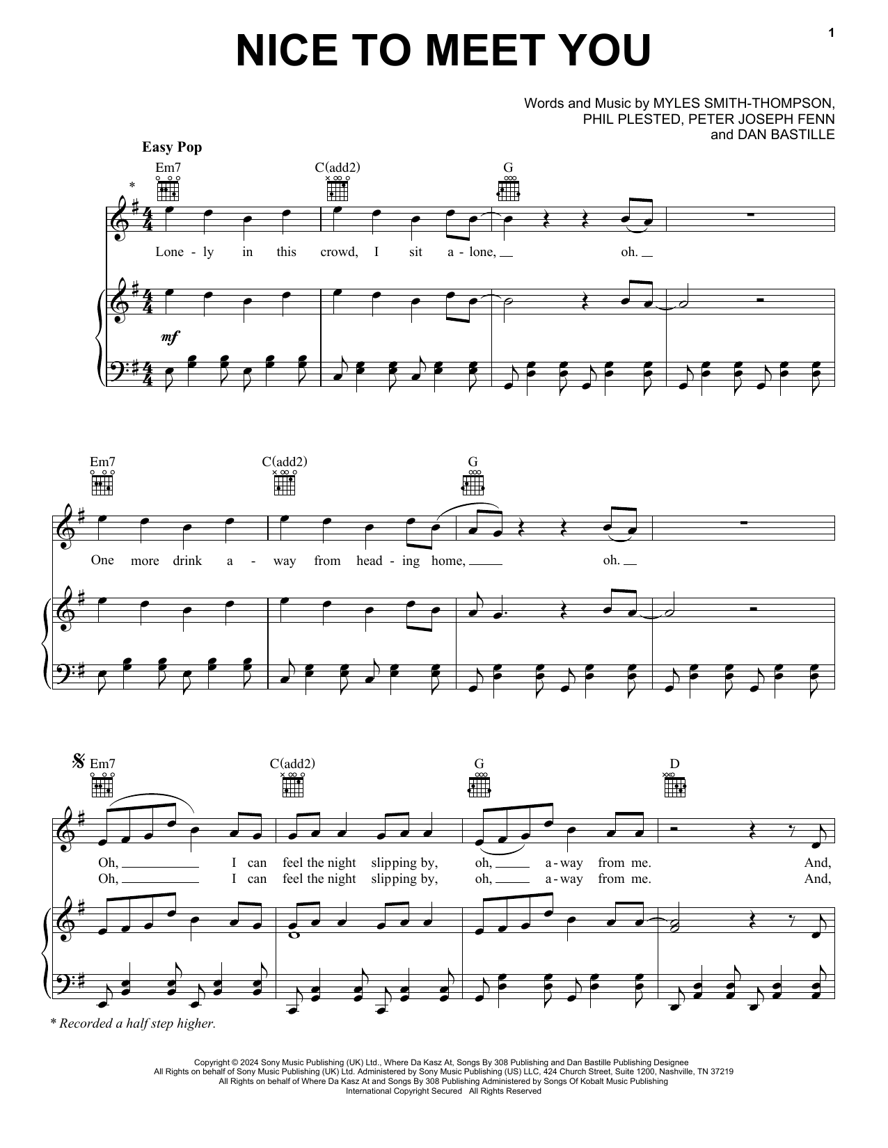 Myles Smith Nice To Meet You sheet music notes and chords. Download Printable PDF.