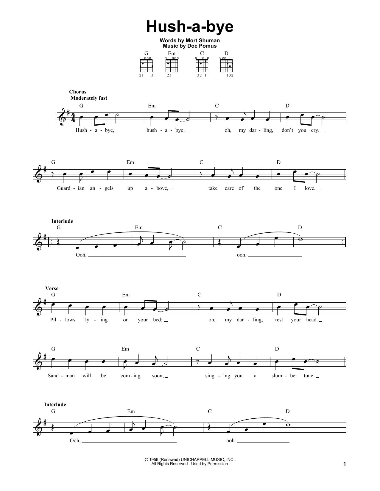 Mystics Hush-a-bye sheet music notes and chords arranged for Easy Guitar