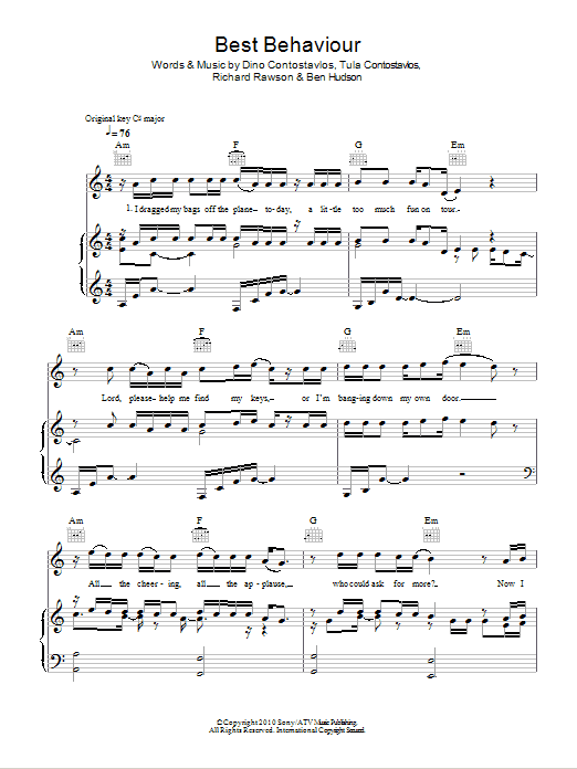 N-Dubz Best Behaviour sheet music notes and chords arranged for Piano, Vocal & Guitar Chords