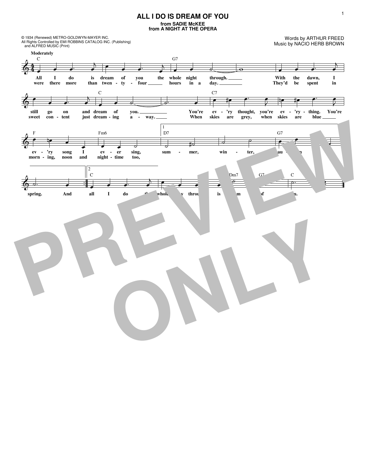 Nacio Herb Brown All I Do Is Dream Of You sheet music notes and chords. Download Printable PDF.