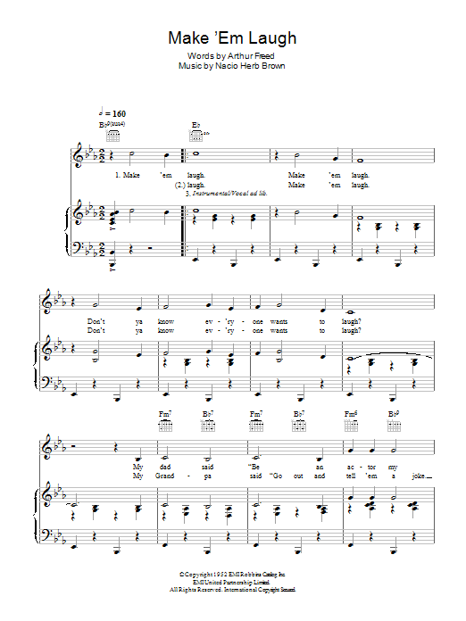 Nacio Herb Brown Make 'Em Laugh sheet music notes and chords. Download Printable PDF.