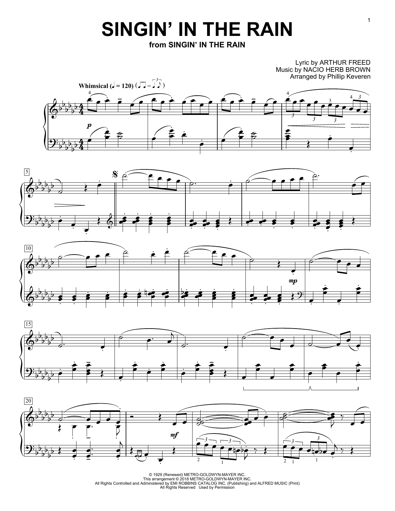 Phillip Keveren Singin' In The Rain sheet music notes and chords. Download Printable PDF.