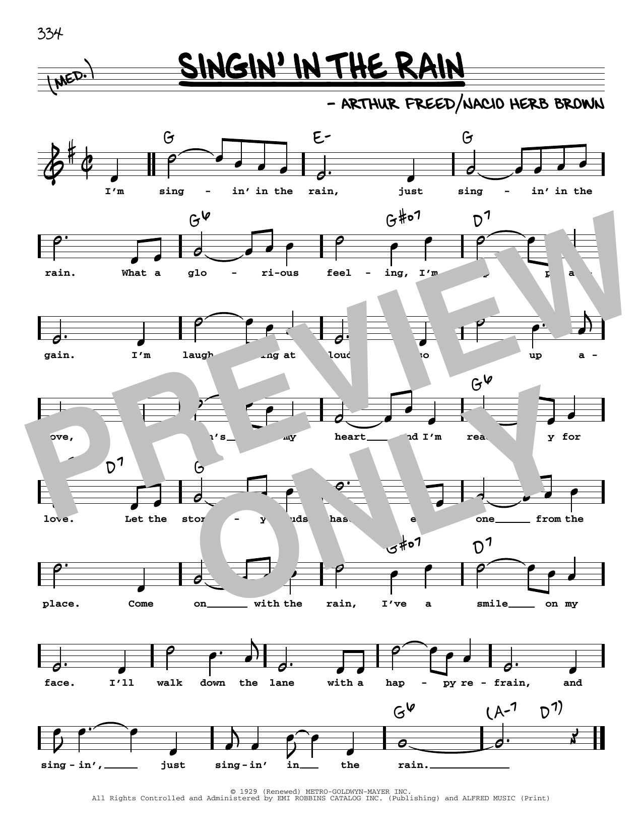 Nacio Herb Brown Singin' In The Rain (High Voice) sheet music notes and chords. Download Printable PDF.