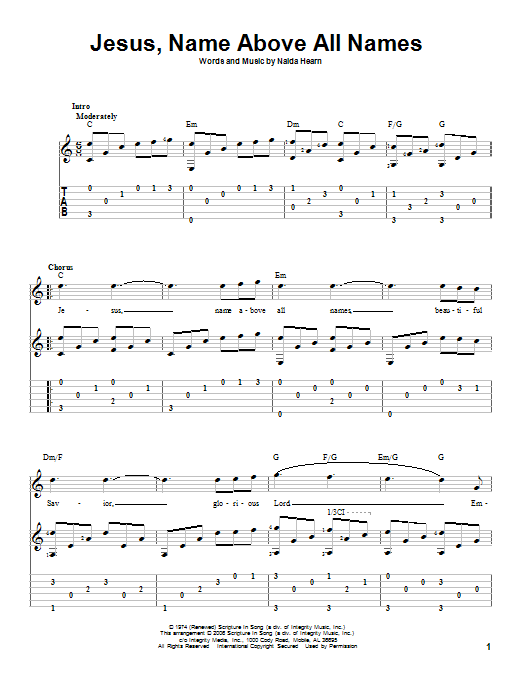 Naida Hearn Jesus, Name Above All Names sheet music notes and chords. Download Printable PDF.