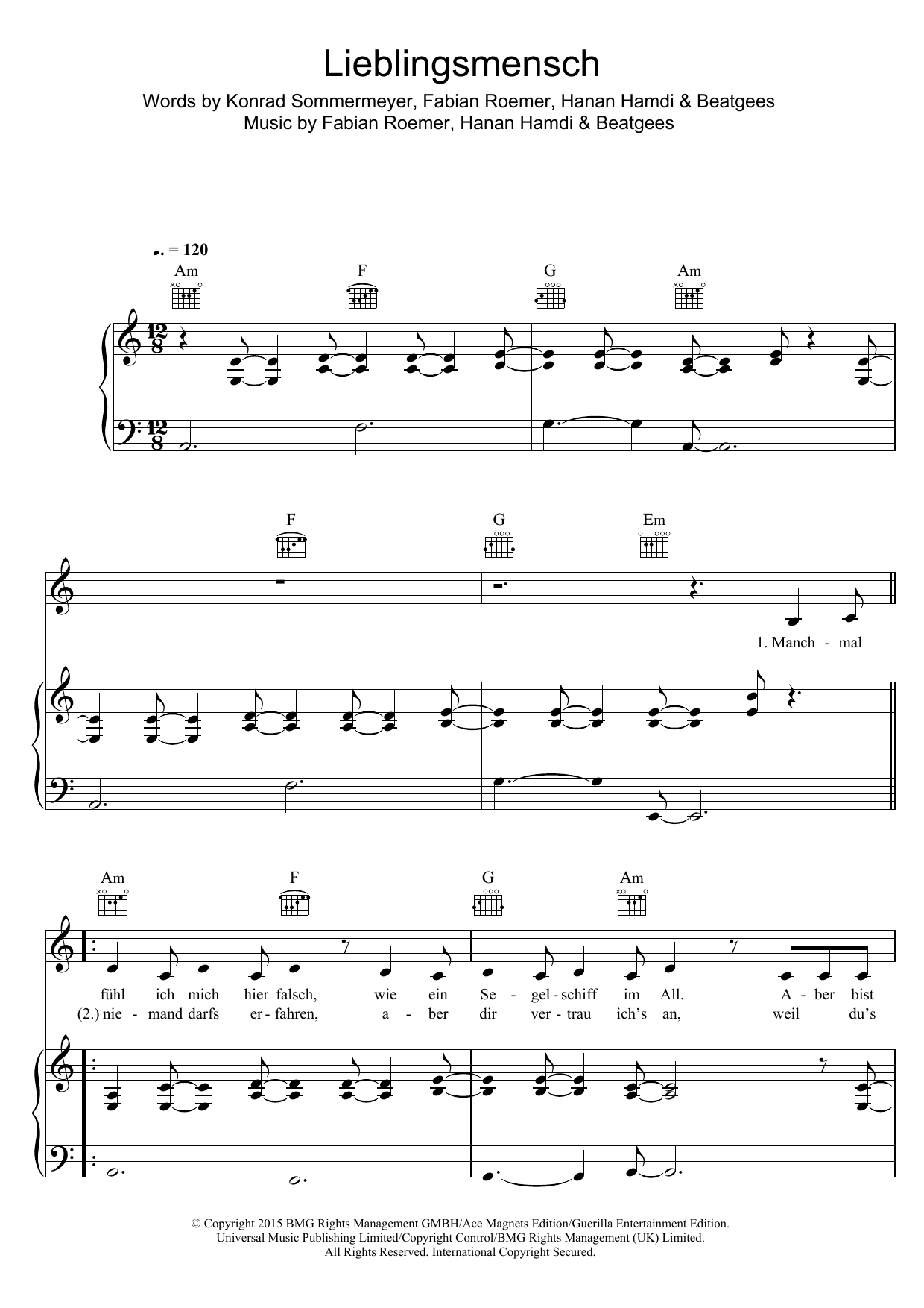 Namika Lieblingsmensch sheet music notes and chords. Download Printable PDF.