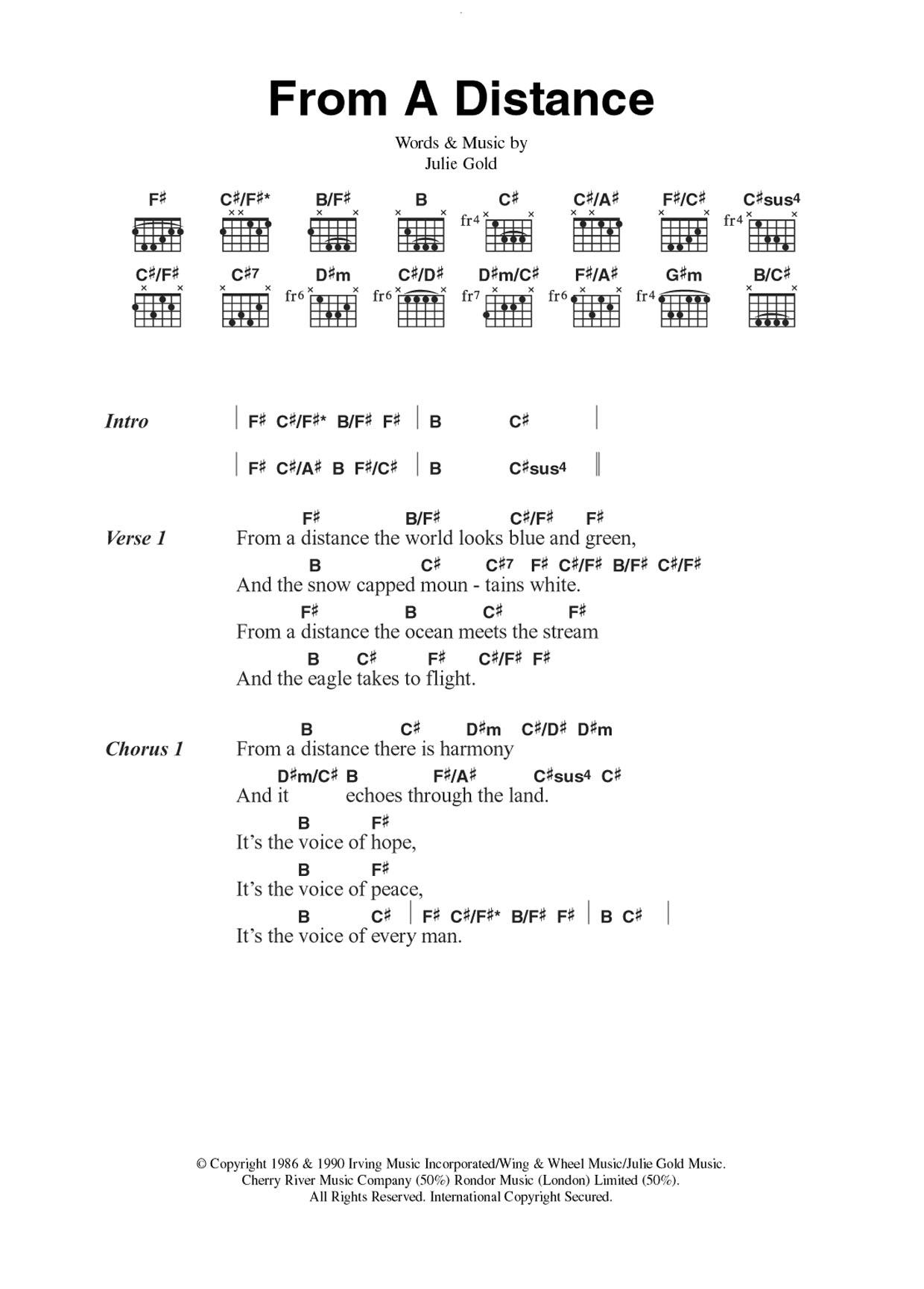 Nanci Griffith From A Distance sheet music notes and chords. Download Printable PDF.