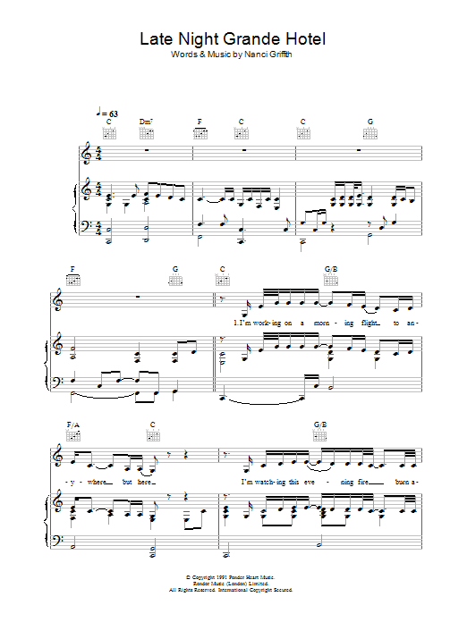 Nanci Griffith Late Night Grande Hotel sheet music notes and chords. Download Printable PDF.