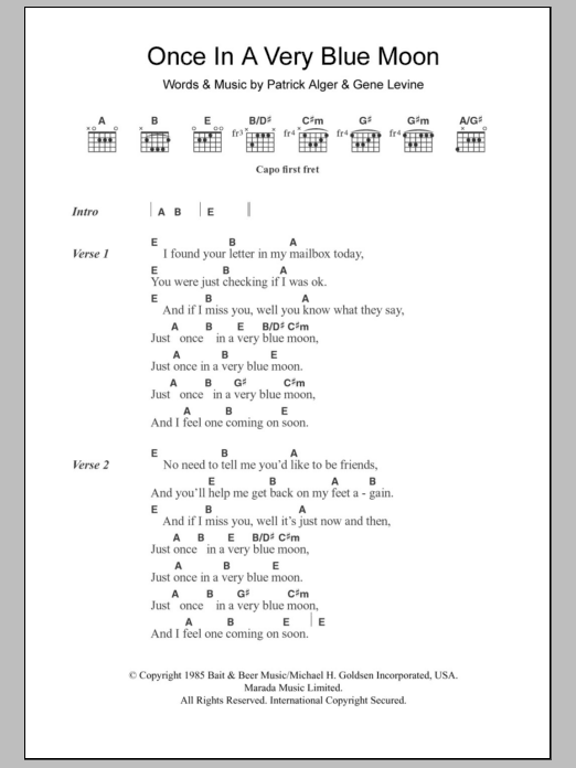 Nanci Griffith Once In A Very Blue Moon sheet music notes and chords arranged for Guitar Chords/Lyrics