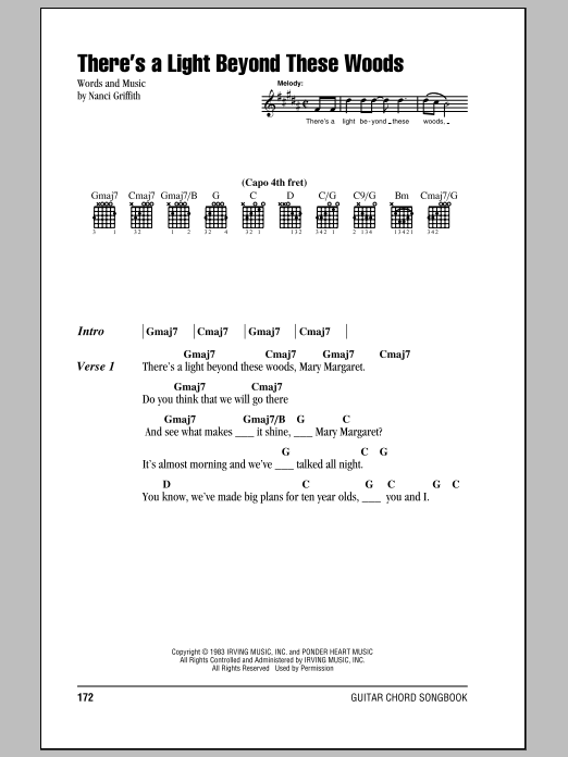 Nanci Griffith There's A Light Beyond These Woods sheet music notes and chords. Download Printable PDF.