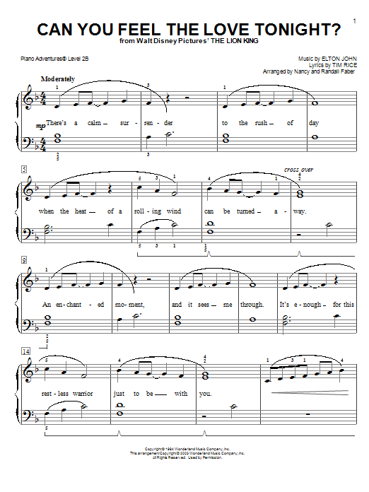 Nancy and Randall Faber Can You Feel the Love Tonight (from The Lion King) sheet music notes and chords. Download Printable PDF.