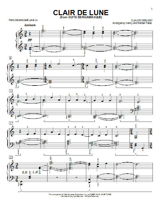 Learn to play Nancy and Randall Faber Claire de Lune sheet music for Piano Adventures in minutes. Price: 6.9900$ Nancy and Randall Faber Claire de Lune sheet music notes and chords arranged for Piano Adventures