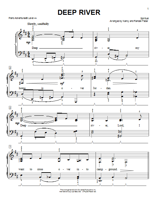 Nancy and Randall Faber Deep River sheet music notes and chords arranged for Piano Adventures