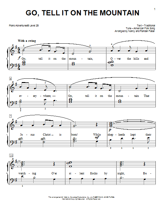 Nancy and Randall Faber Go, Tell It on the Mountain sheet music notes and chords. Download Printable PDF.