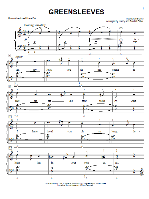 Nancy and Randall Faber Greensleeves sheet music notes and chords. Download Printable PDF.