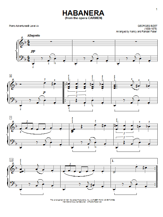 Nancy and Randall Faber Habanera, from the opera Carmen sheet music notes and chords. Download Printable PDF.