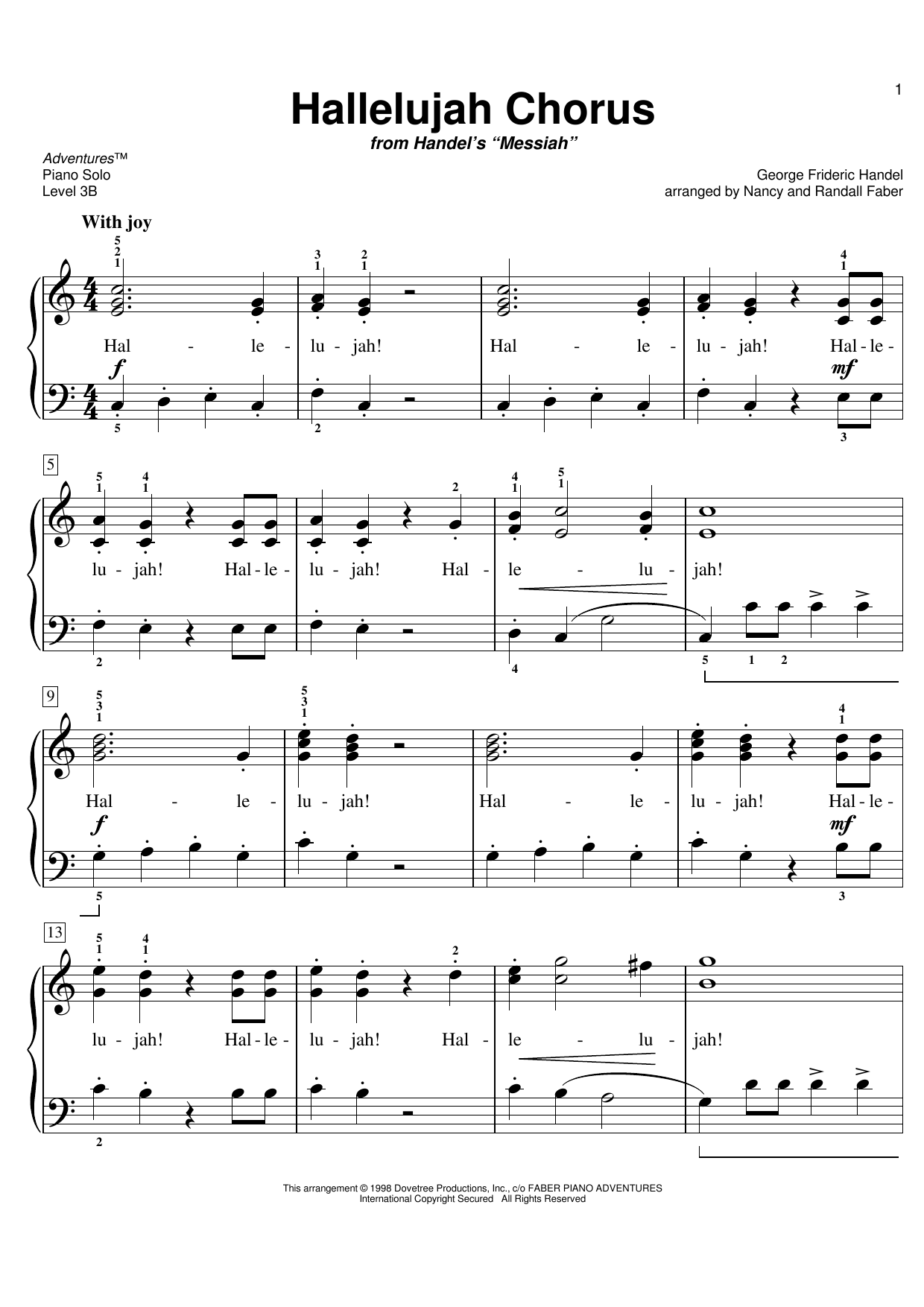 Nancy and Randall Faber Hallelujah Chorus sheet music notes and chords. Download Printable PDF.