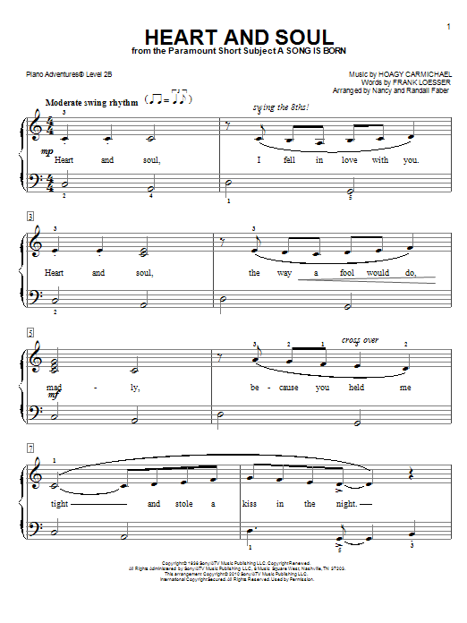 Learn to play Nancy and Randall Faber Heart and Soul sheet music for Piano Adventures in minutes. Price: 5.9900$ Nancy and Randall Faber Heart and Soul sheet music notes and chords arranged for Piano Adventures