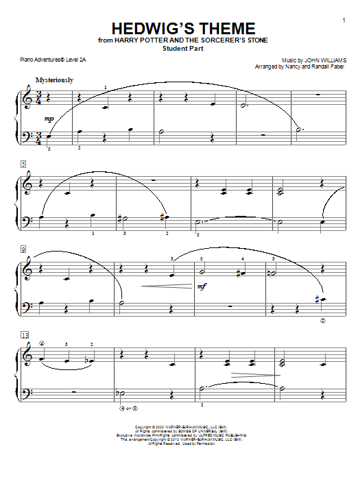 Nancy and Randall Faber Hedwig's Theme sheet music notes and chords. Download Printable PDF.