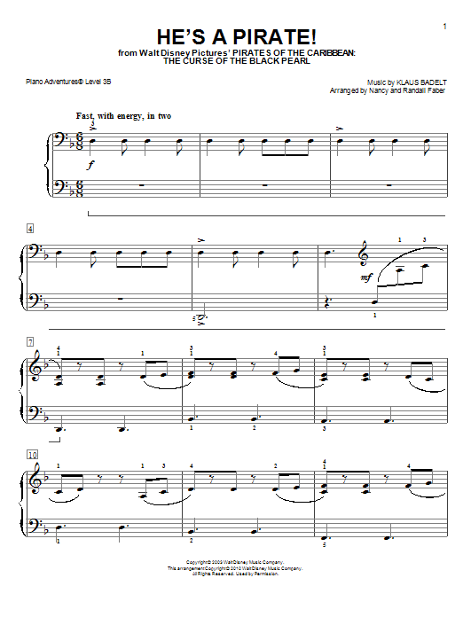 Nancy and Randall Faber He's a Pirate sheet music notes and chords. Download Printable PDF.