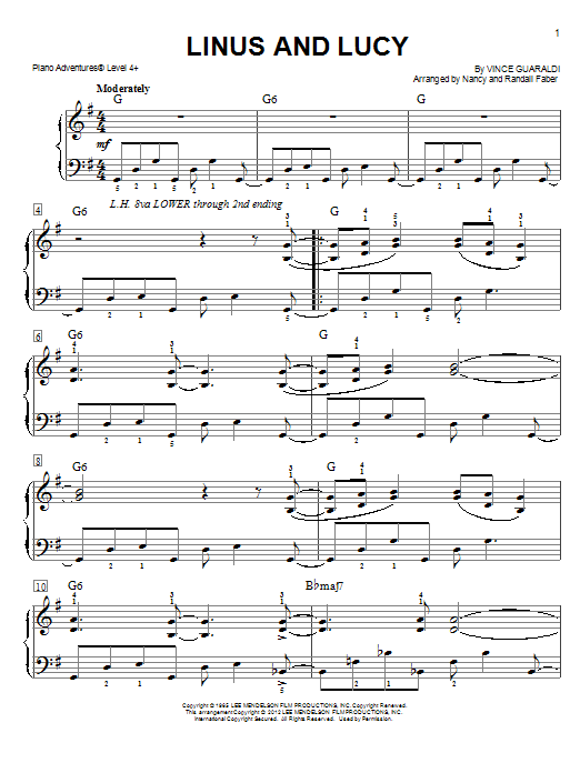 Nancy and Randall Faber Linus and Lucy sheet music notes and chords. Download Printable PDF.