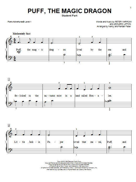 Nancy and Randall Faber Puff, the Magic Dragon sheet music notes and chords. Download Printable PDF.