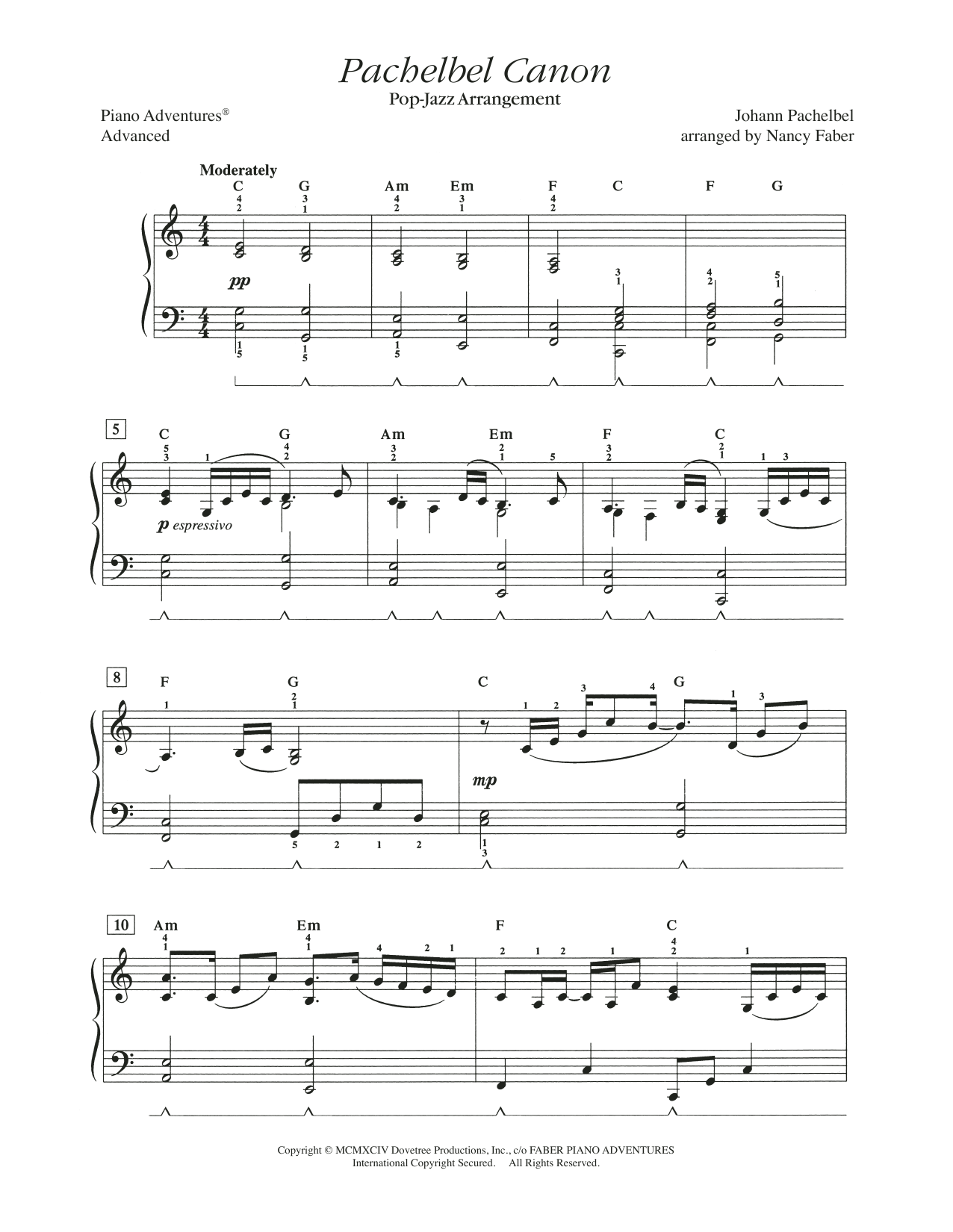 Nancy Faber Pachelbel Canon (Pop-Jazz Arrangement) sheet music notes and chords. Download Printable PDF.