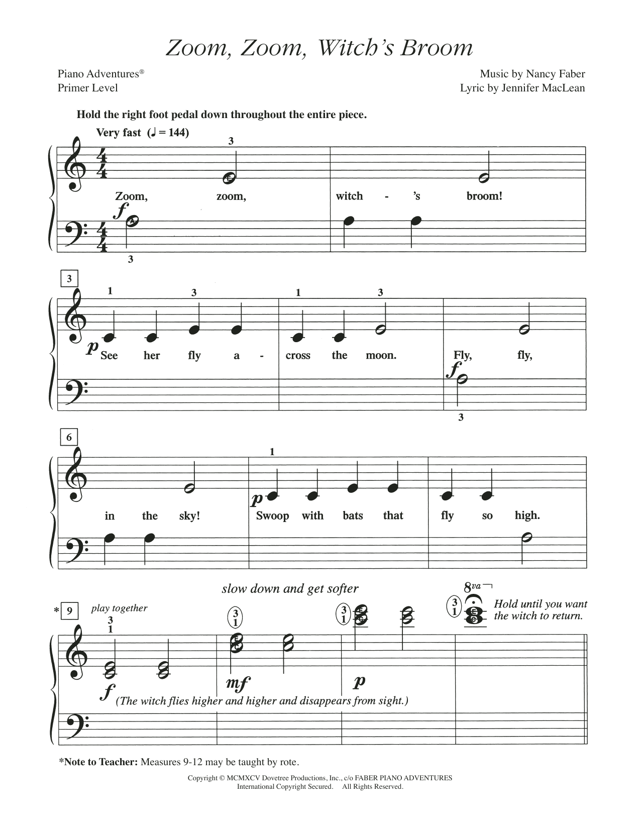 Nancy Faber Zoom, Zoom, Witch's Broom sheet music notes and chords. Download Printable PDF.