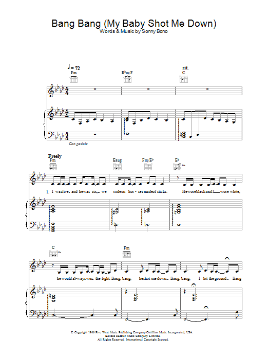 Nancy Sinatra Bang Bang (My Baby Shot Me Down) sheet music notes and chords. Download Printable PDF.