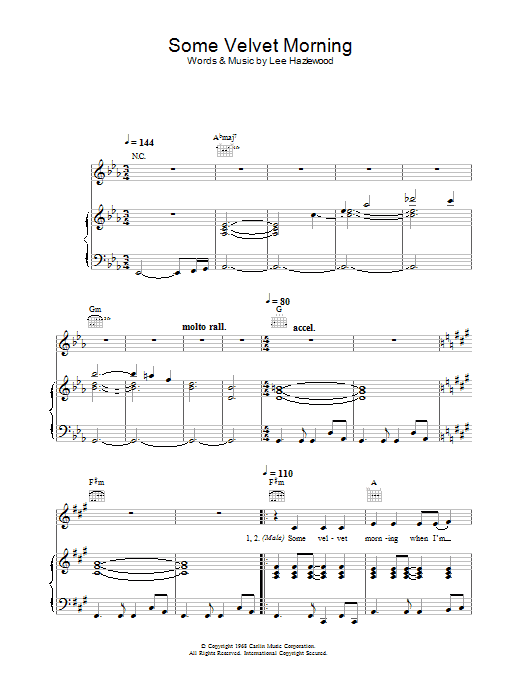 Nancy Sinatra & Lee Hazlewood Some Velvet Morning sheet music notes and chords arranged for Piano, Vocal & Guitar Chords