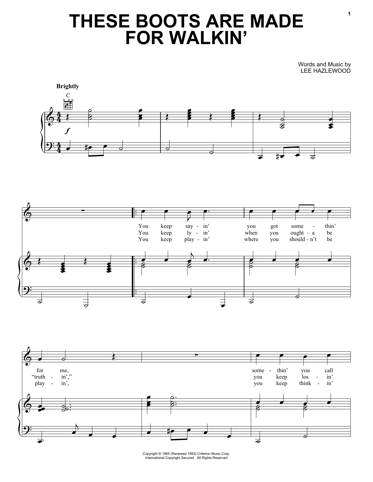 Nancy Sinatra These Boots Are Made For Walkin' sheet music notes and chords. Download Printable PDF.