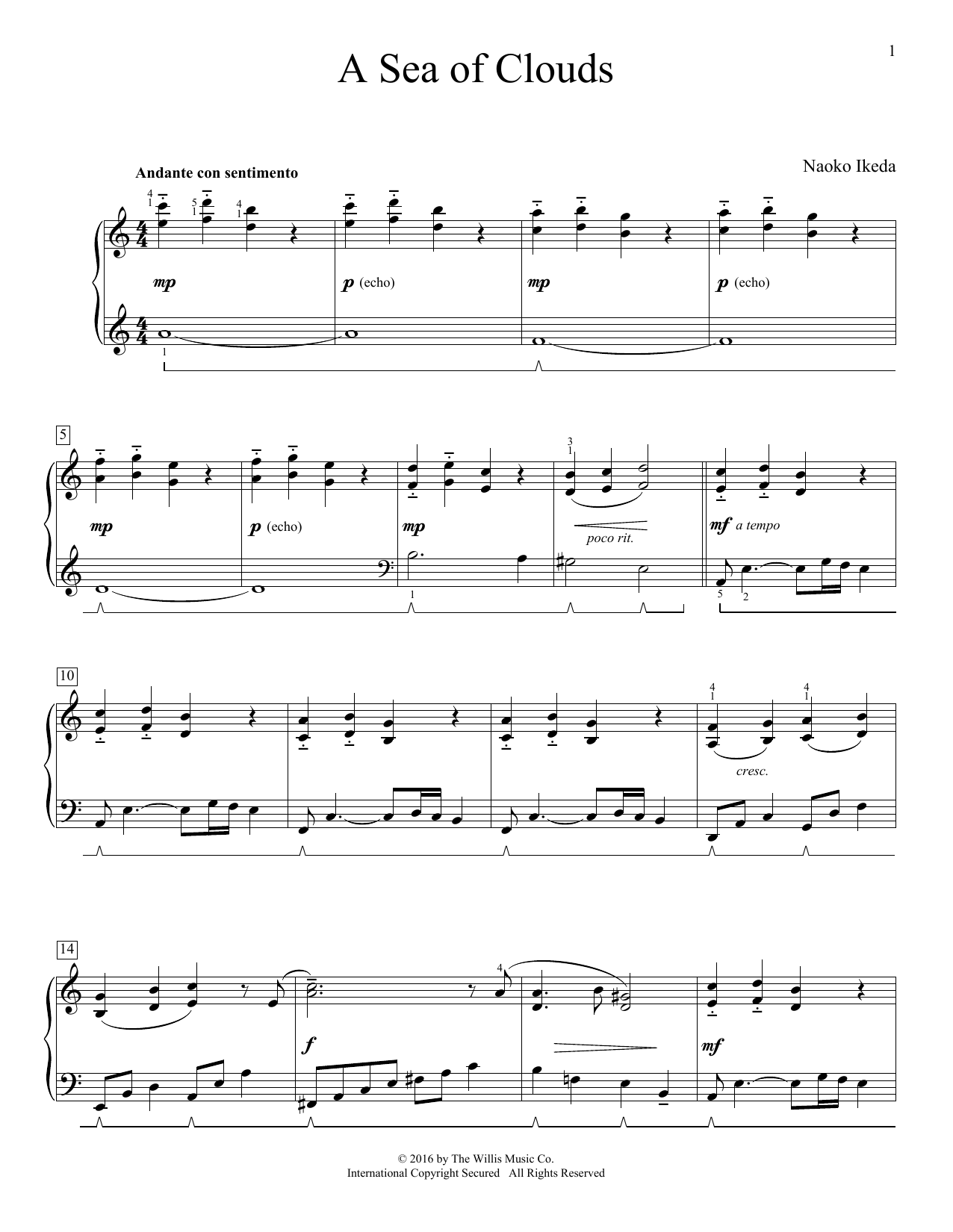 Learn to play Naoko Ikeda A Sea Of Clouds sheet music for Educational Piano in minutes. Price: 6.9900$ Naoko Ikeda A Sea Of Clouds sheet music notes and chords arranged for Educational Piano