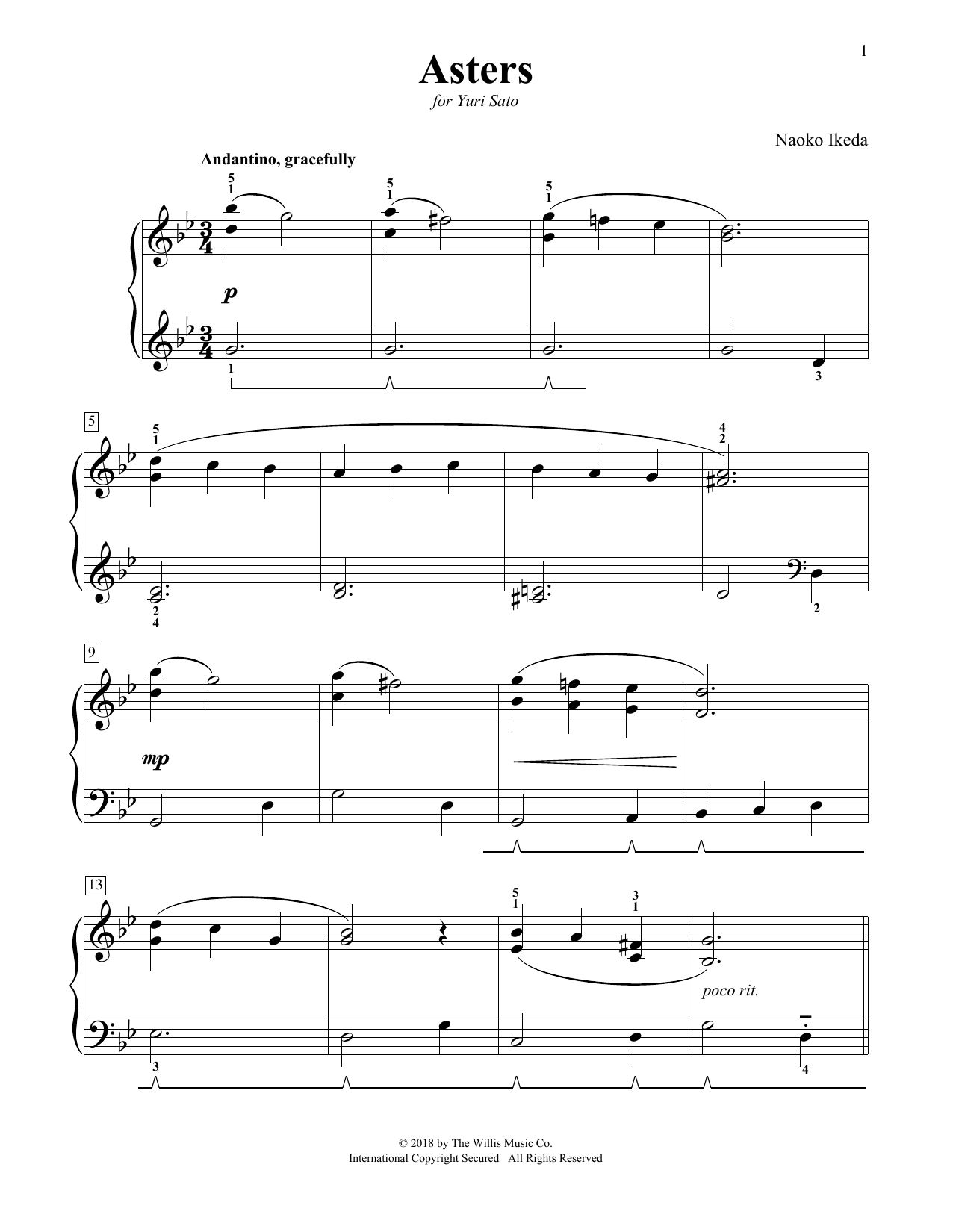 Naoko Ikeda Asters sheet music notes and chords. Download Printable PDF.