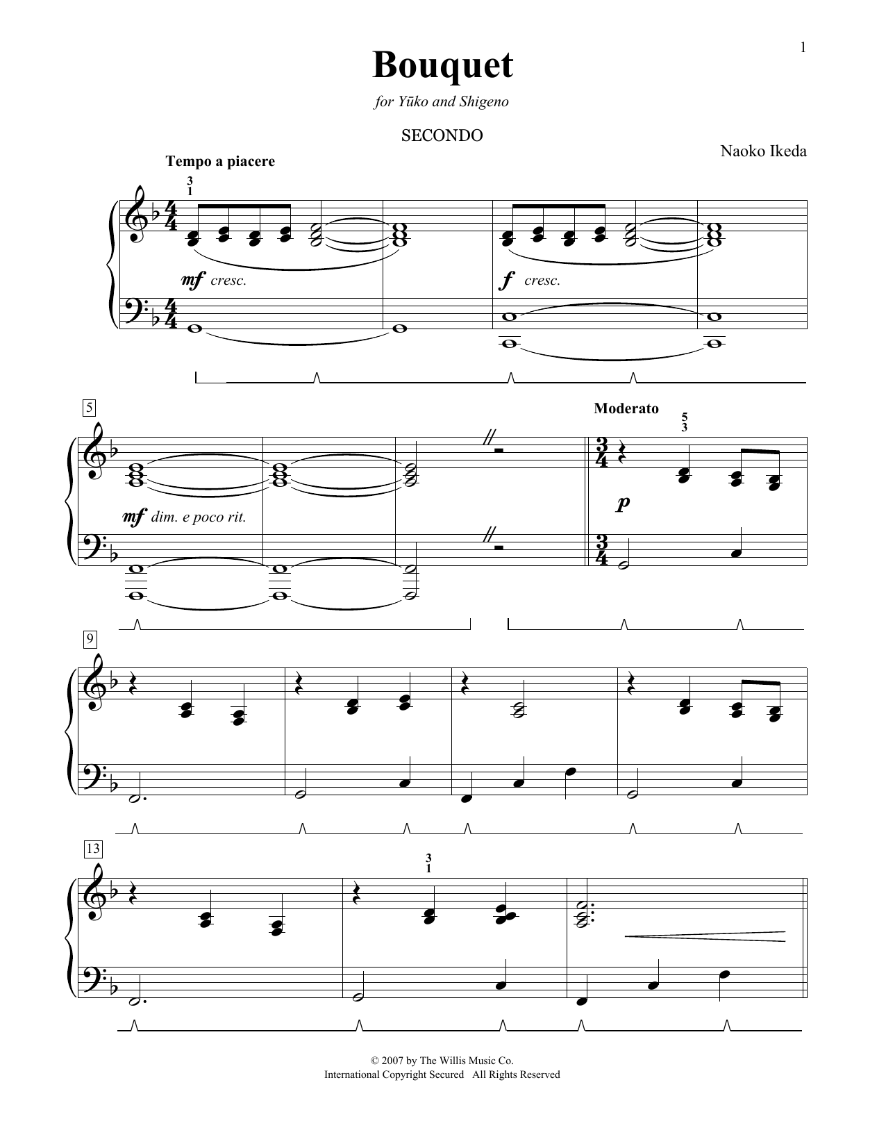 Learn to play Naoko Ikeda Bouquet sheet music for Piano Duet in minutes. Price: 7.8900$ Naoko Ikeda Bouquet sheet music notes and chords arranged for Piano Duet