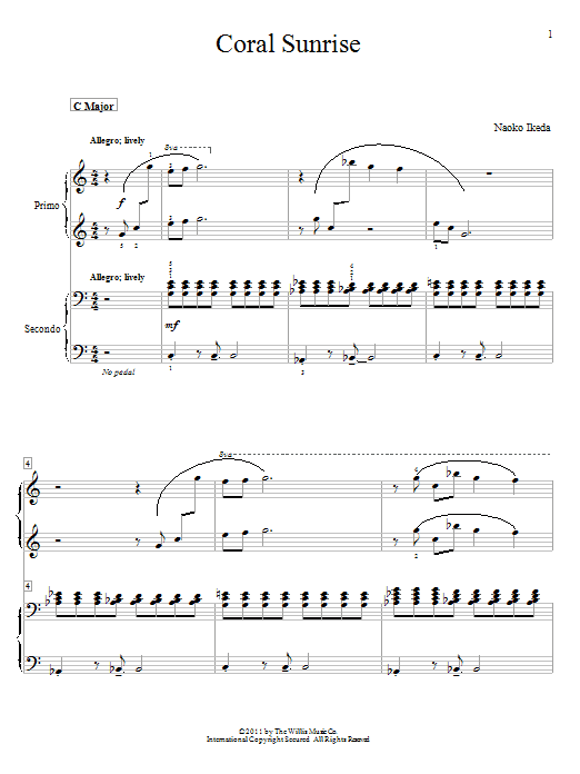 Learn to play Naoko Ikeda Coral Sunrise sheet music for Piano Duet in minutes. Price: 7.8900$ Naoko Ikeda Coral Sunrise sheet music notes and chords arranged for Piano Duet