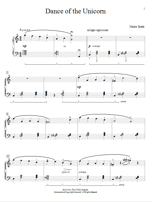 Learn to play Naoko Ikeda Dance Of The Unicorn sheet music for Educational Piano in minutes. Price: 6.9900$ Naoko Ikeda Dance Of The Unicorn sheet music notes and chords arranged for Educational Piano