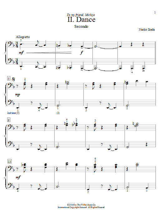 Learn to play Naoko Ikeda Dance sheet music for Piano Duet in minutes. Price: 7.8900$ Naoko Ikeda Dance sheet music notes and chords arranged for Piano Duet