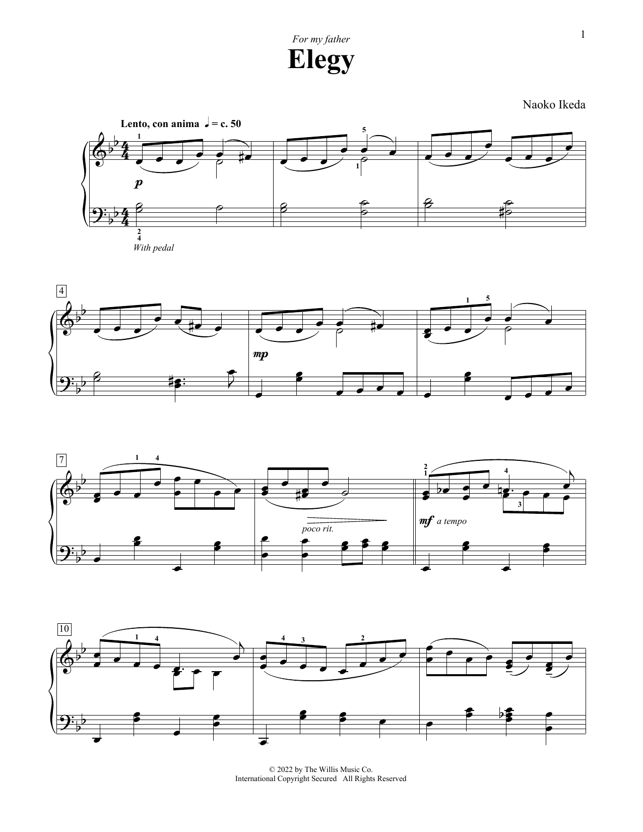 Learn to play Naoko Ikeda Elegy sheet music for Educational Piano in minutes. Price: 6.9900$ Naoko Ikeda Elegy sheet music notes and chords arranged for Educational Piano