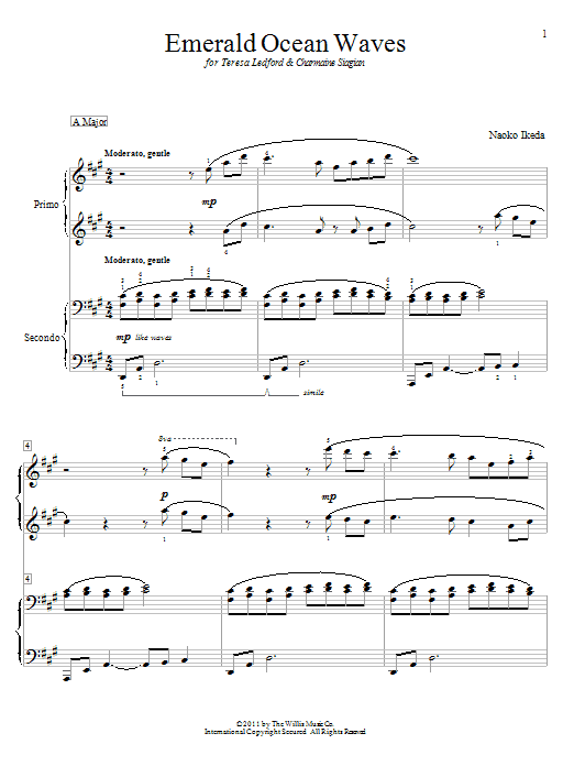 Learn to play Naoko Ikeda Emerald Ocean Waves sheet music for Piano Duet in minutes. Price: 7.8900$ Naoko Ikeda Emerald Ocean Waves sheet music notes and chords arranged for Piano Duet