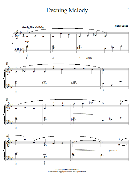 Naoko Ikeda Evening Melody sheet music notes and chords. Download Printable PDF.