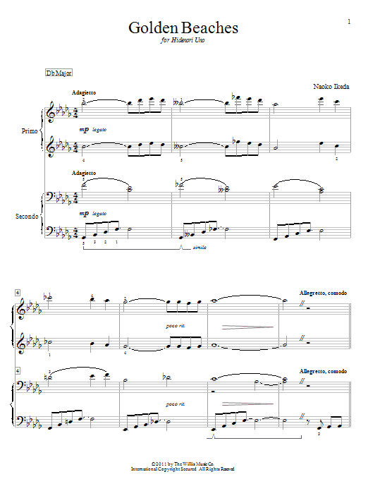 Naoko Ikeda Golden Beaches sheet music notes and chords arranged for Piano Duet