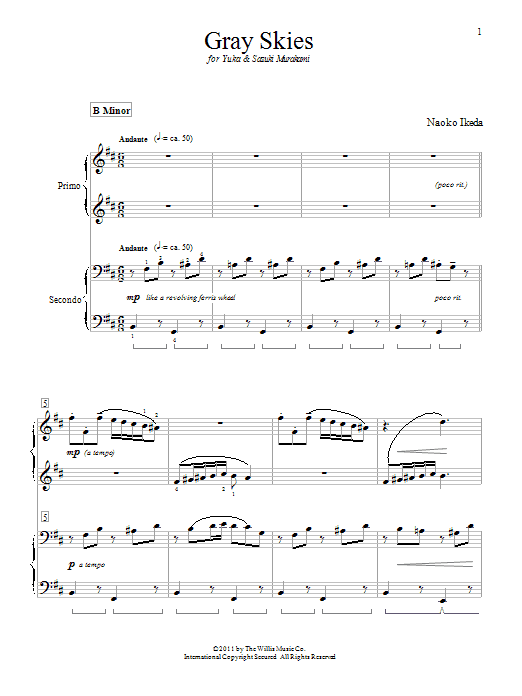 Learn to play Naoko Ikeda Gray Skies sheet music for Piano Duet in minutes. Price: 7.8900$ Naoko Ikeda Gray Skies sheet music notes and chords arranged for Piano Duet