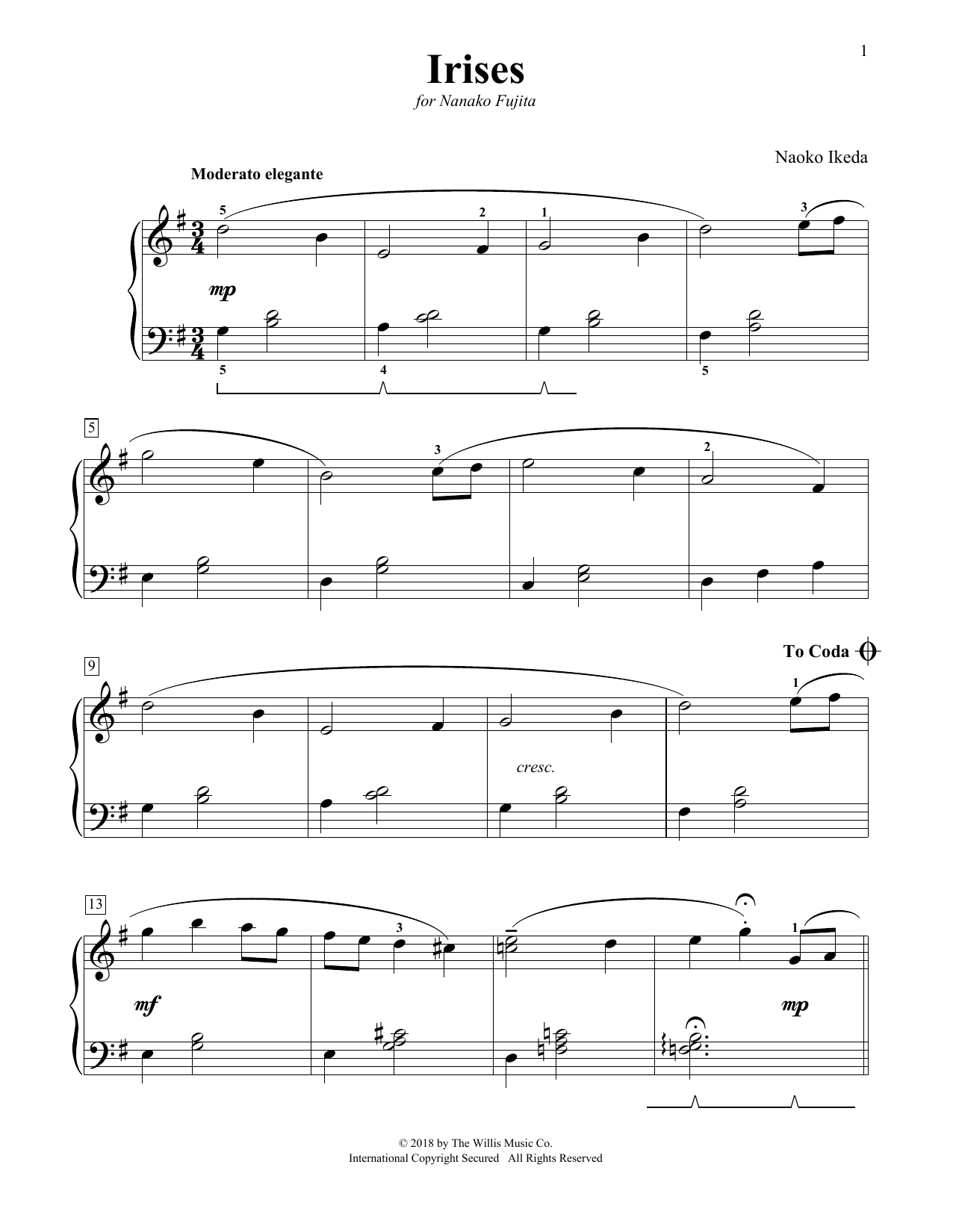 Naoko Ikeda Irises sheet music notes and chords. Download Printable PDF.