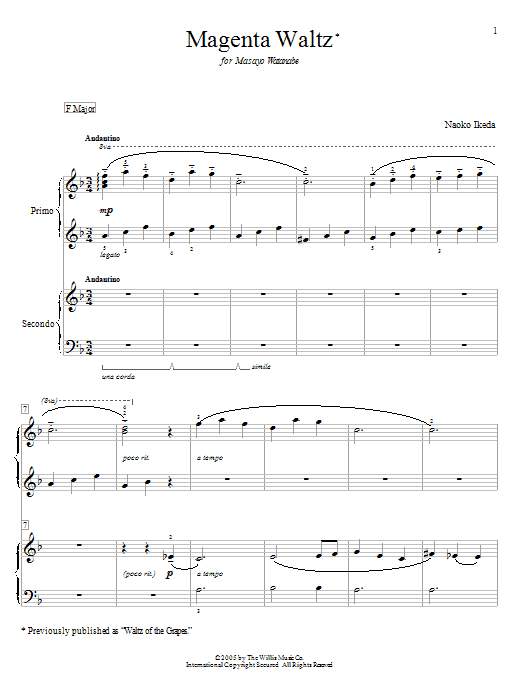 Naoko Ikeda Magenta Waltz (Waltz Of The Grapes) sheet music notes and chords arranged for Piano Duet