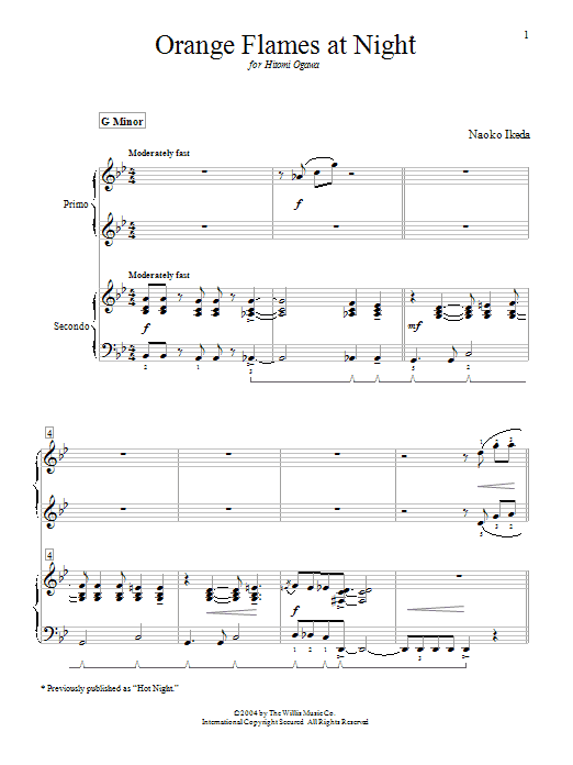 Learn to play Naoko Ikeda Orange Flames At Night (Hot Night) sheet music for Piano Duet in minutes. Price: 7.8900$ Naoko Ikeda Orange Flames At Night (Hot Night) sheet music notes and chords arranged for Piano Duet
