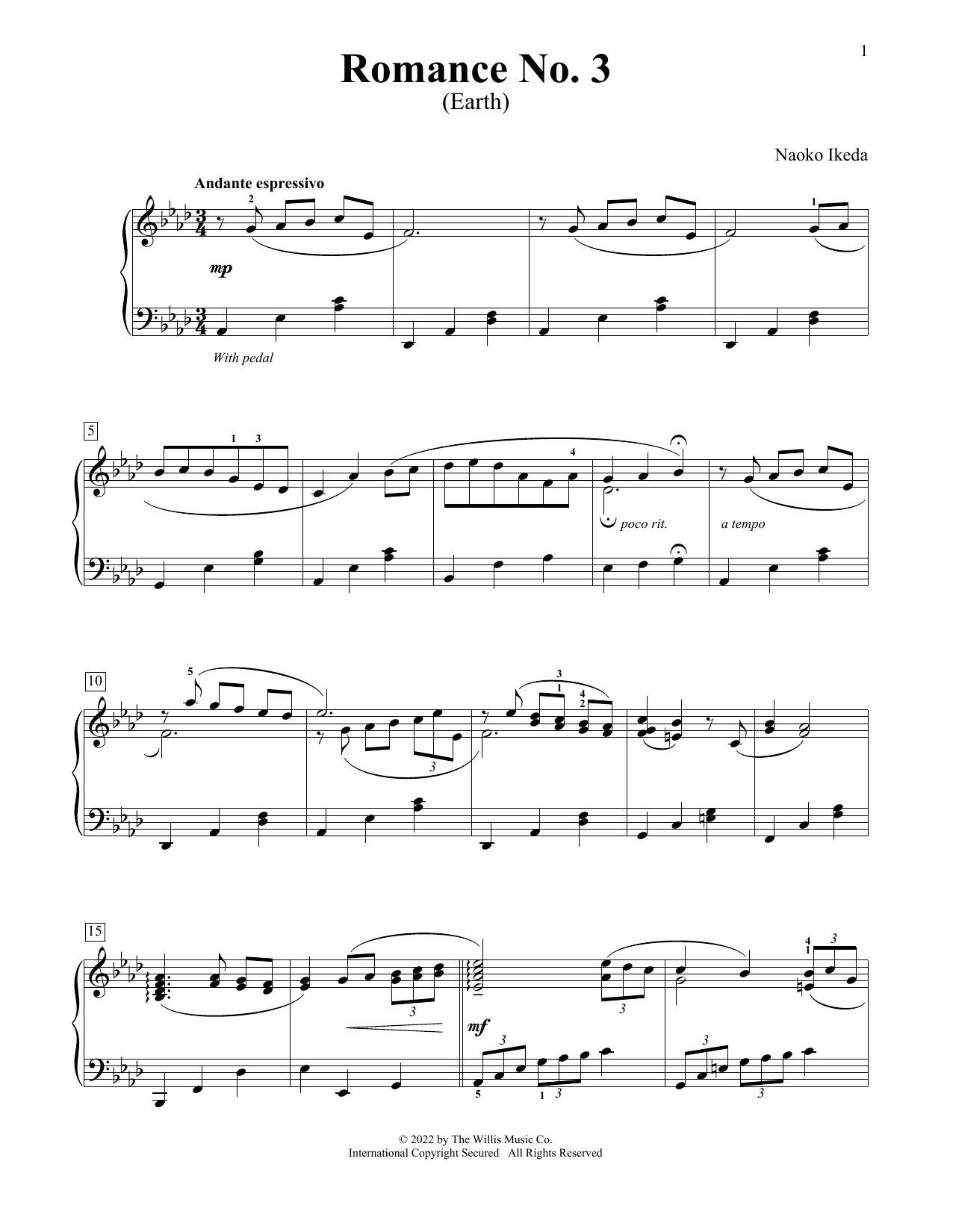 Learn to play Naoko Ikeda Romance No. 3 (Earth) sheet music for Educational Piano in minutes. Price: 6.9900$ Naoko Ikeda Romance No. 3 (Earth) sheet music notes and chords arranged for Educational Piano