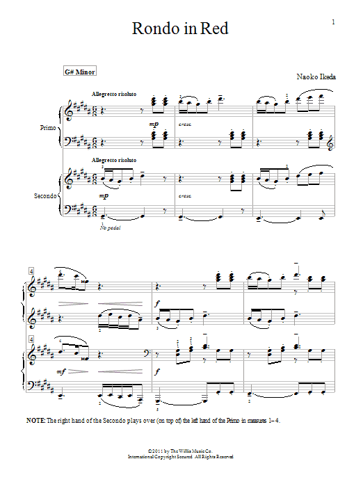 Learn to play Naoko Ikeda Rondo In Red sheet music for Piano Duet in minutes. Price: 7.8900$ Naoko Ikeda Rondo In Red sheet music notes and chords arranged for Piano Duet