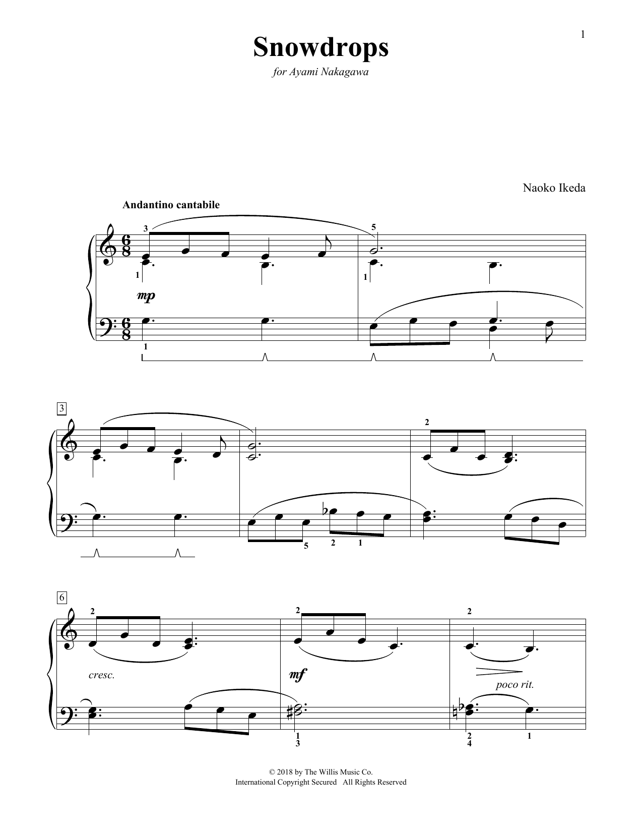 Naoko Ikeda Snowdrops sheet music notes and chords. Download Printable PDF.