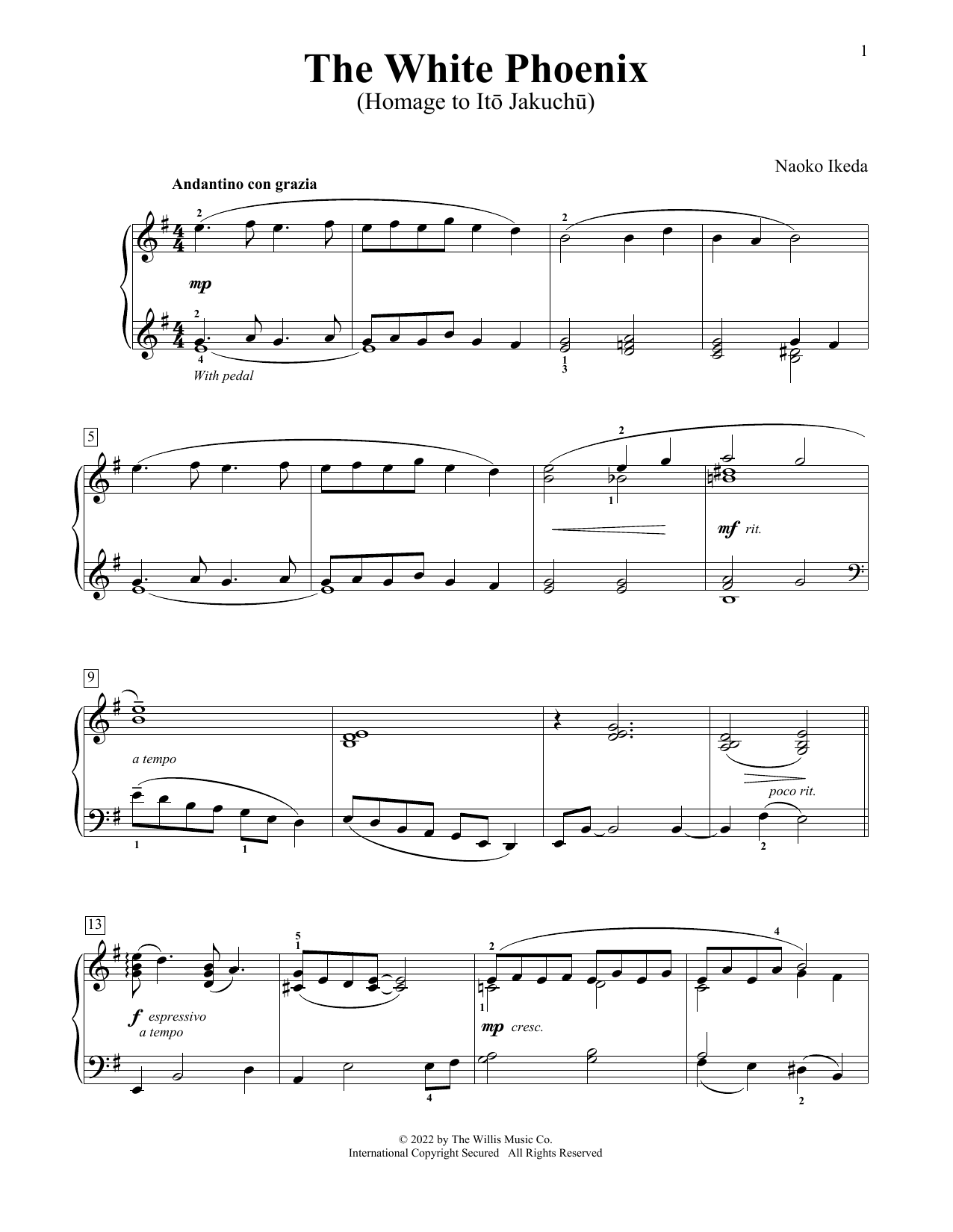 Learn to play Naoko Ikeda The White Phoenix (Homage To Ito Jakuchu) sheet music for Educational Piano in minutes. Price: 6.9900$ Naoko Ikeda The White Phoenix (Homage To Ito Jakuchu) sheet music notes and chords arranged for Educational Piano
