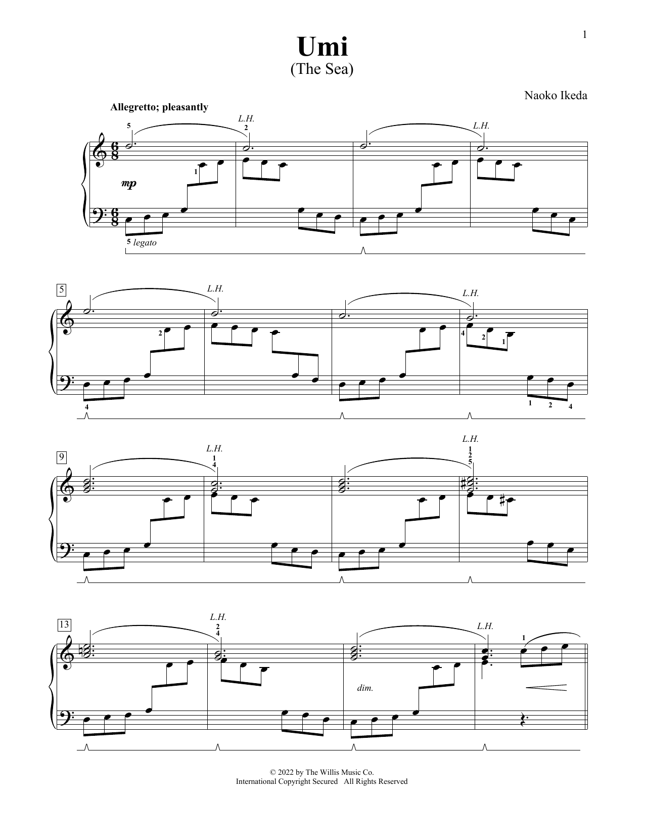 Learn to play Naoko Ikeda Umi (The Sea) sheet music for Educational Piano in minutes. Price: 6.9900$ Naoko Ikeda Umi (The Sea) sheet music notes and chords arranged for Educational Piano